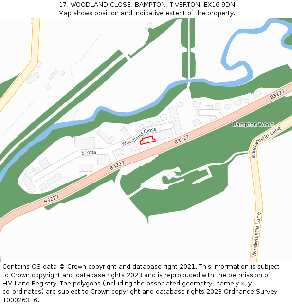 17, WOODLAND CLOSE, BAMPTON, TIVERTON, EX16 9DN: Location map and indicative extent of plot