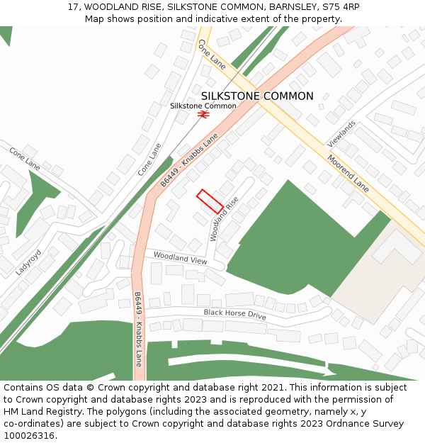 17, WOODLAND RISE, SILKSTONE COMMON, BARNSLEY, S75 4RP: Location map and indicative extent of plot