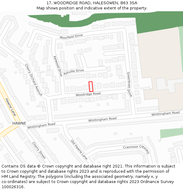17, WOODRIDGE ROAD, HALESOWEN, B63 3SA: Location map and indicative extent of plot