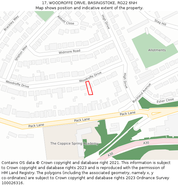 17, WOODROFFE DRIVE, BASINGSTOKE, RG22 6NH: Location map and indicative extent of plot