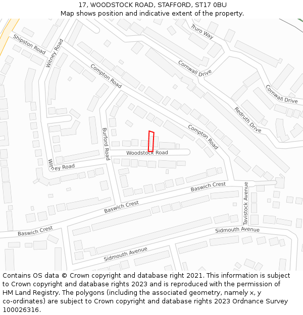 17, WOODSTOCK ROAD, STAFFORD, ST17 0BU: Location map and indicative extent of plot