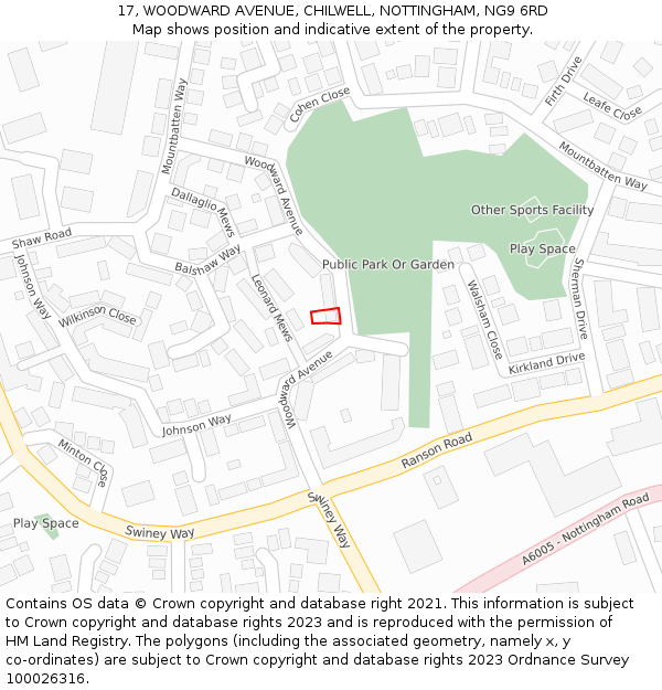 17, WOODWARD AVENUE, CHILWELL, NOTTINGHAM, NG9 6RD: Location map and indicative extent of plot