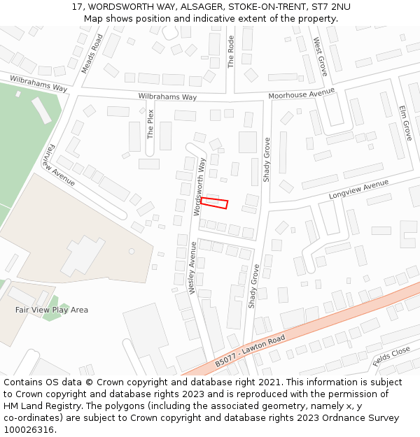 17, WORDSWORTH WAY, ALSAGER, STOKE-ON-TRENT, ST7 2NU: Location map and indicative extent of plot