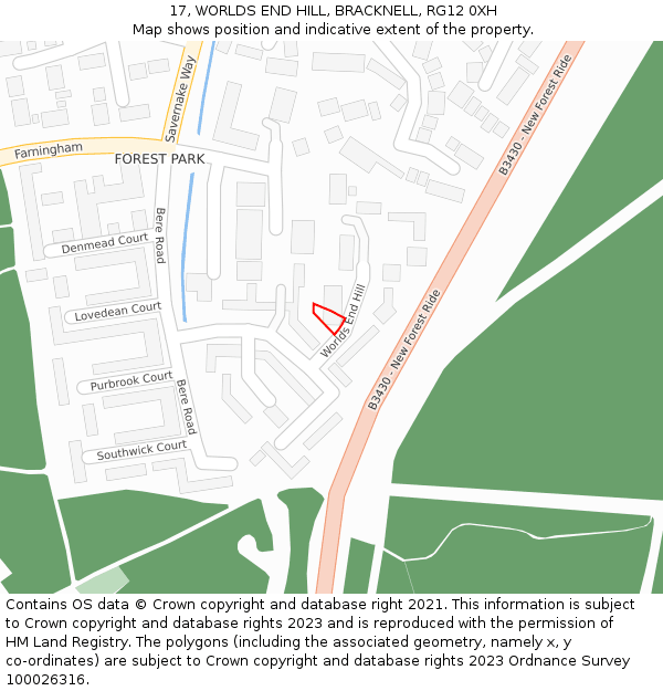 17, WORLDS END HILL, BRACKNELL, RG12 0XH: Location map and indicative extent of plot