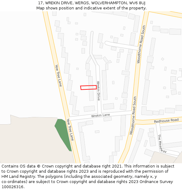 17, WREKIN DRIVE, WERGS, WOLVERHAMPTON, WV6 8UJ: Location map and indicative extent of plot