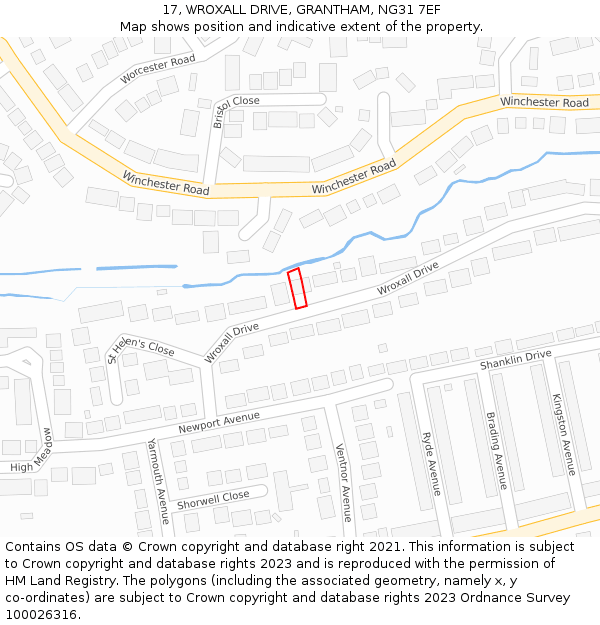 17, WROXALL DRIVE, GRANTHAM, NG31 7EF: Location map and indicative extent of plot