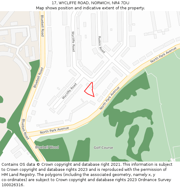 17, WYCLIFFE ROAD, NORWICH, NR4 7DU: Location map and indicative extent of plot