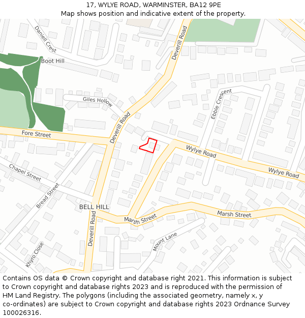 17, WYLYE ROAD, WARMINSTER, BA12 9PE: Location map and indicative extent of plot