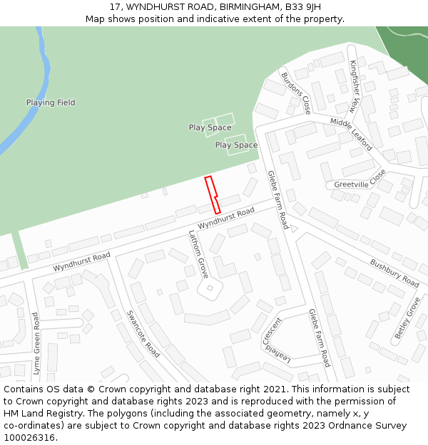 17, WYNDHURST ROAD, BIRMINGHAM, B33 9JH: Location map and indicative extent of plot