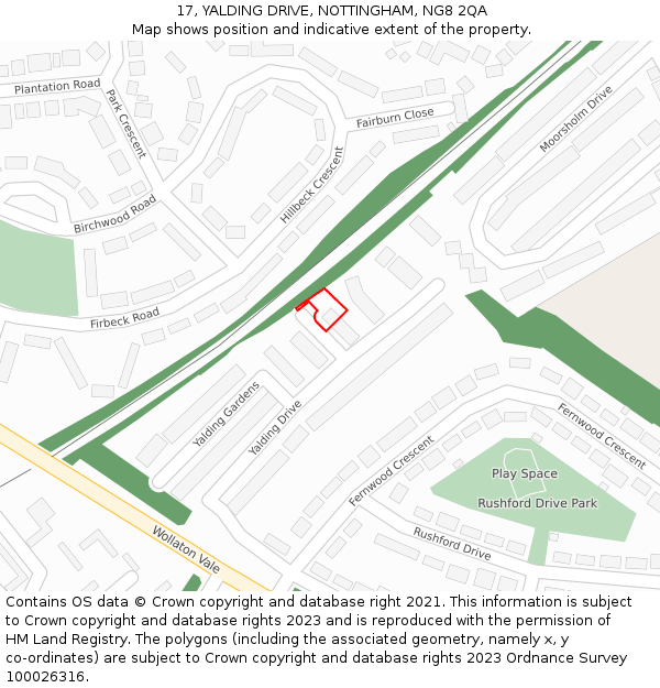 17, YALDING DRIVE, NOTTINGHAM, NG8 2QA: Location map and indicative extent of plot