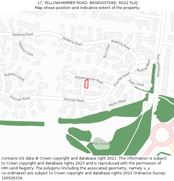 17, YELLOWHAMMER ROAD, BASINGSTOKE, RG22 5UQ: Location map and indicative extent of plot