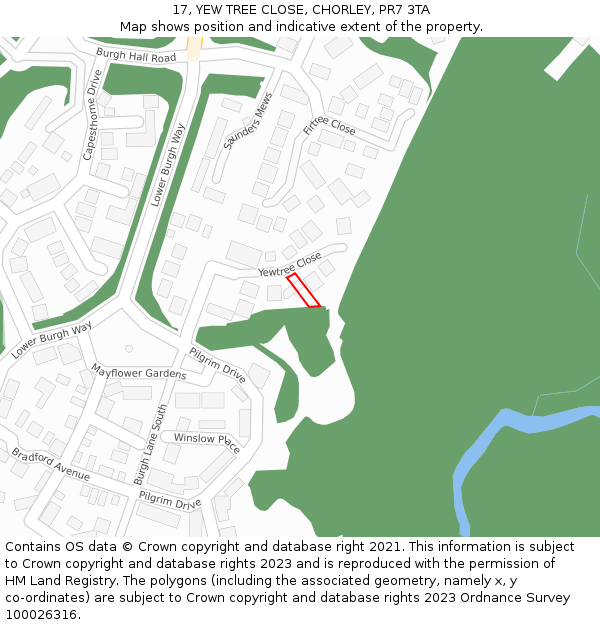 17, YEW TREE CLOSE, CHORLEY, PR7 3TA: Location map and indicative extent of plot