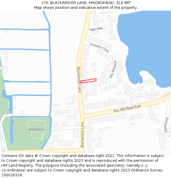 170, BLACKAMOOR LANE, MAIDENHEAD, SL6 8RT: Location map and indicative extent of plot