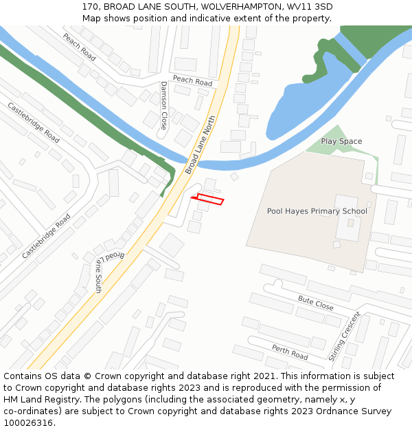 170, BROAD LANE SOUTH, WOLVERHAMPTON, WV11 3SD: Location map and indicative extent of plot