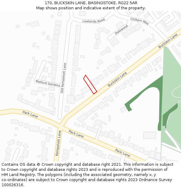 170, BUCKSKIN LANE, BASINGSTOKE, RG22 5AR: Location map and indicative extent of plot