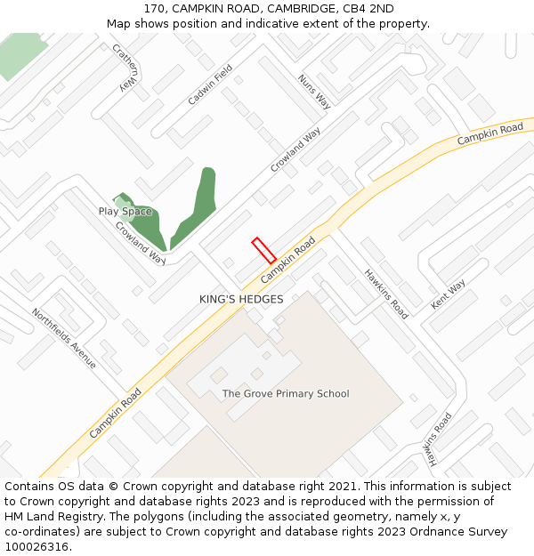 170, CAMPKIN ROAD, CAMBRIDGE, CB4 2ND: Location map and indicative extent of plot