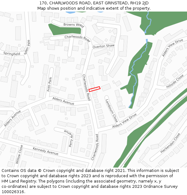 170, CHARLWOODS ROAD, EAST GRINSTEAD, RH19 2JD: Location map and indicative extent of plot