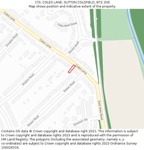 170, COLES LANE, SUTTON COLDFIELD, B72 1NS: Location map and indicative extent of plot