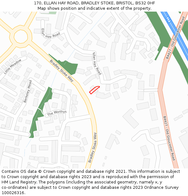 170, ELLAN HAY ROAD, BRADLEY STOKE, BRISTOL, BS32 0HF: Location map and indicative extent of plot