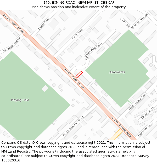 170, EXNING ROAD, NEWMARKET, CB8 0AF: Location map and indicative extent of plot