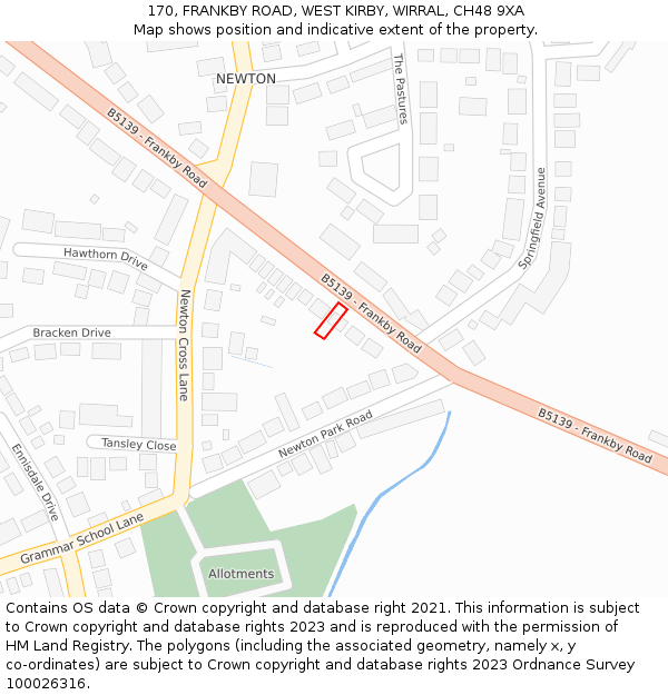 170, FRANKBY ROAD, WEST KIRBY, WIRRAL, CH48 9XA: Location map and indicative extent of plot