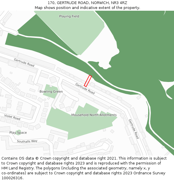 170, GERTRUDE ROAD, NORWICH, NR3 4RZ: Location map and indicative extent of plot