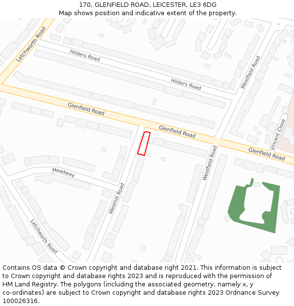 170, GLENFIELD ROAD, LEICESTER, LE3 6DG: Location map and indicative extent of plot