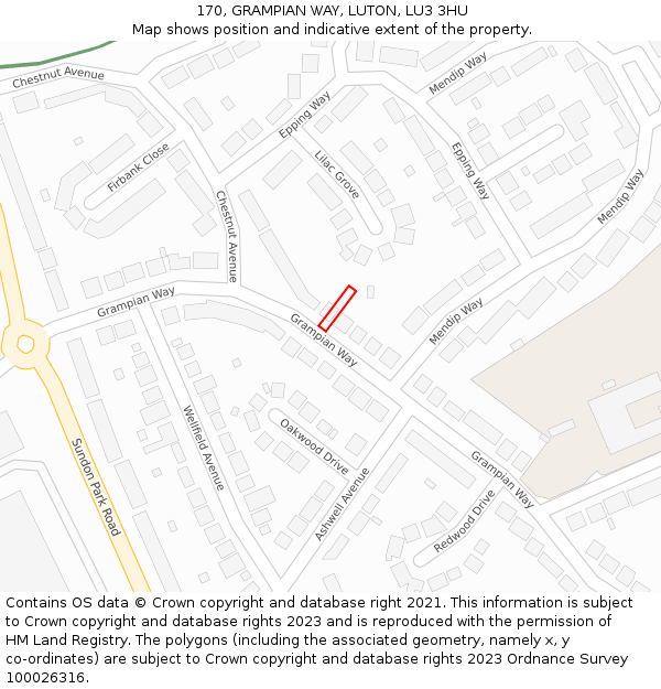 170, GRAMPIAN WAY, LUTON, LU3 3HU: Location map and indicative extent of plot