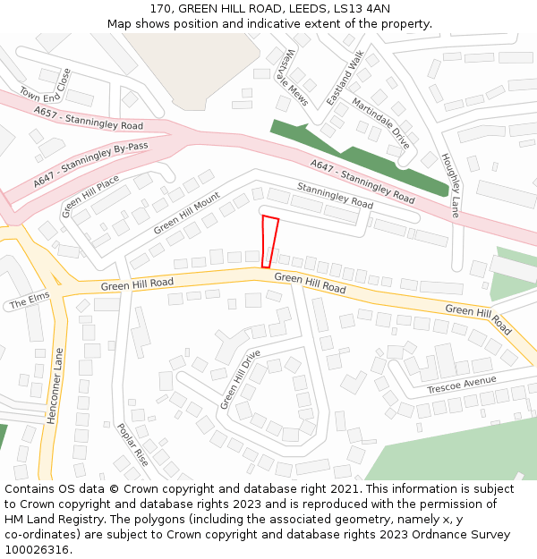 170, GREEN HILL ROAD, LEEDS, LS13 4AN: Location map and indicative extent of plot