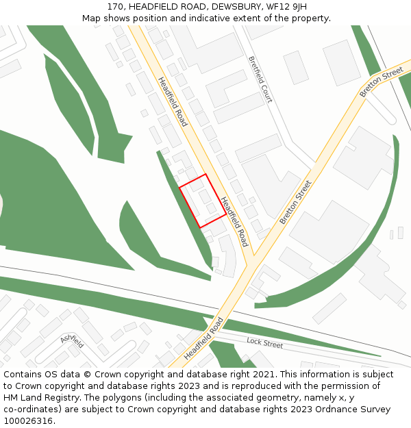170, HEADFIELD ROAD, DEWSBURY, WF12 9JH: Location map and indicative extent of plot