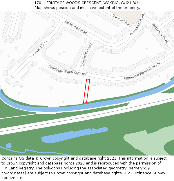 170, HERMITAGE WOODS CRESCENT, WOKING, GU21 8UH: Location map and indicative extent of plot