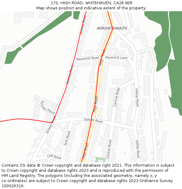 170, HIGH ROAD, WHITEHAVEN, CA28 9ER: Location map and indicative extent of plot