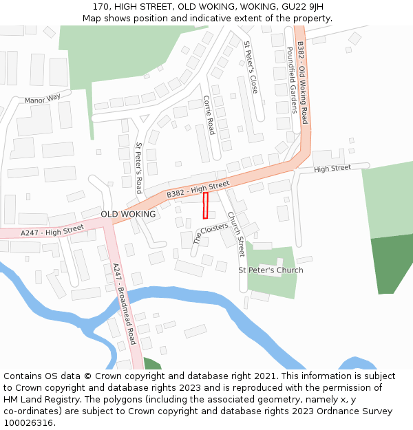 170, HIGH STREET, OLD WOKING, WOKING, GU22 9JH: Location map and indicative extent of plot