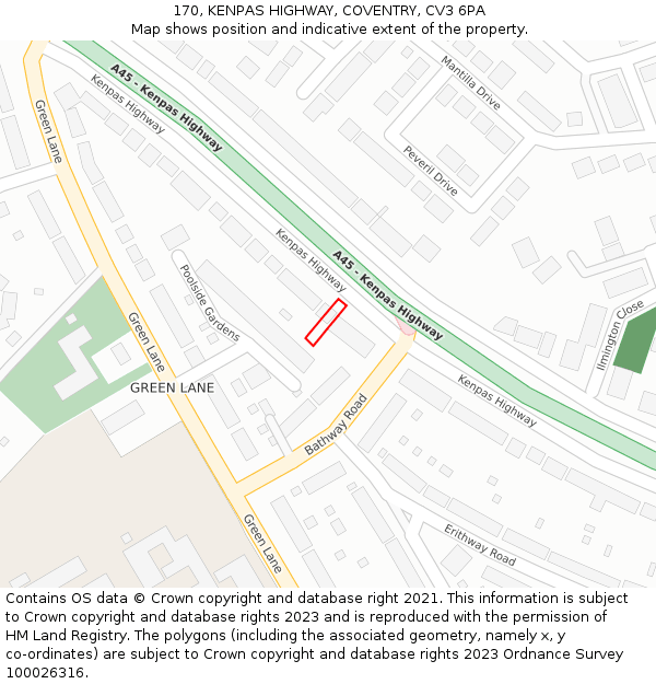 170, KENPAS HIGHWAY, COVENTRY, CV3 6PA: Location map and indicative extent of plot