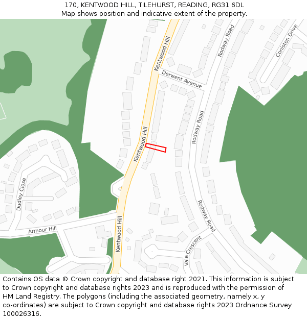 170, KENTWOOD HILL, TILEHURST, READING, RG31 6DL: Location map and indicative extent of plot