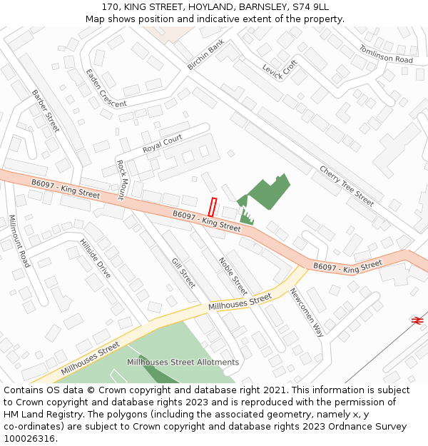 170, KING STREET, HOYLAND, BARNSLEY, S74 9LL: Location map and indicative extent of plot