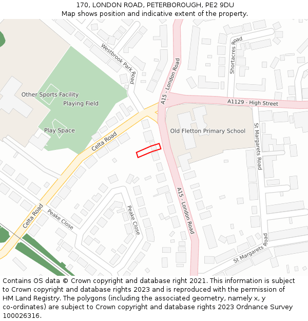170, LONDON ROAD, PETERBOROUGH, PE2 9DU: Location map and indicative extent of plot