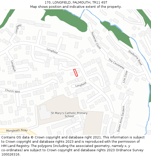 170, LONGFIELD, FALMOUTH, TR11 4ST: Location map and indicative extent of plot
