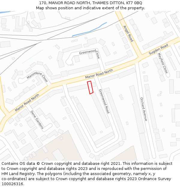 170, MANOR ROAD NORTH, THAMES DITTON, KT7 0BQ: Location map and indicative extent of plot