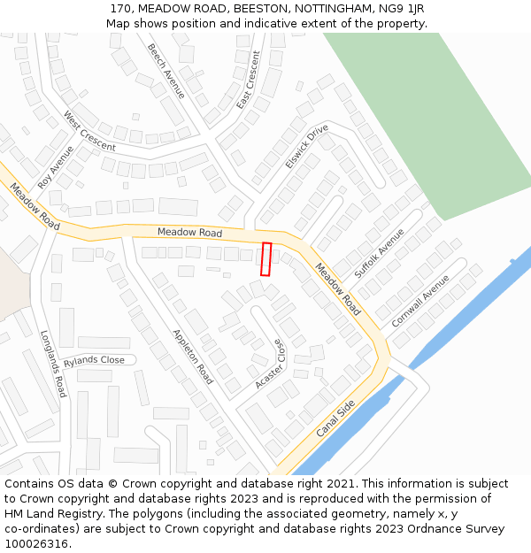 170, MEADOW ROAD, BEESTON, NOTTINGHAM, NG9 1JR: Location map and indicative extent of plot
