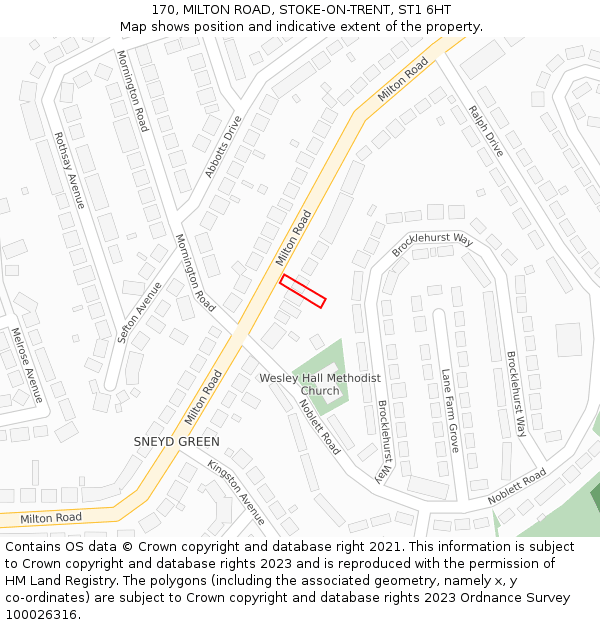 170, MILTON ROAD, STOKE-ON-TRENT, ST1 6HT: Location map and indicative extent of plot