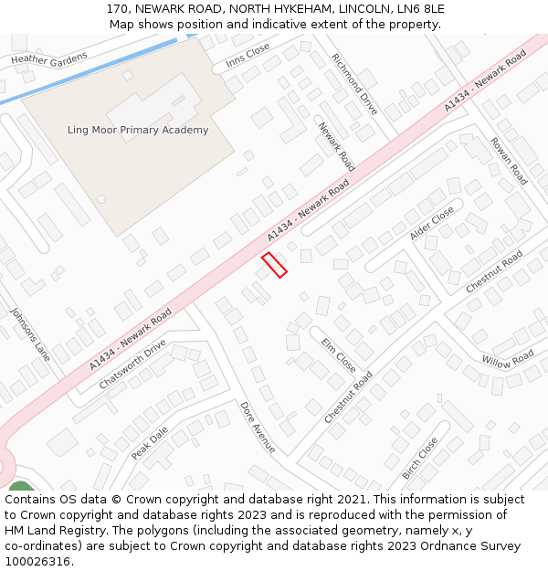 170, NEWARK ROAD, NORTH HYKEHAM, LINCOLN, LN6 8LE: Location map and indicative extent of plot