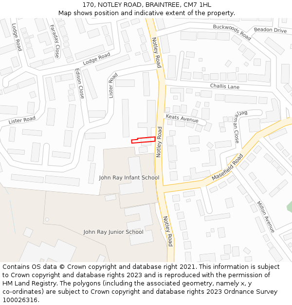 170, NOTLEY ROAD, BRAINTREE, CM7 1HL: Location map and indicative extent of plot