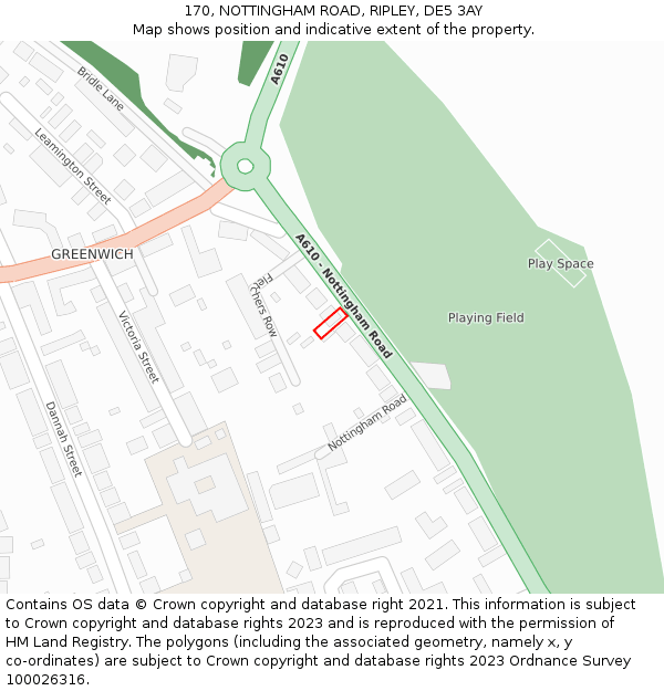 170, NOTTINGHAM ROAD, RIPLEY, DE5 3AY: Location map and indicative extent of plot