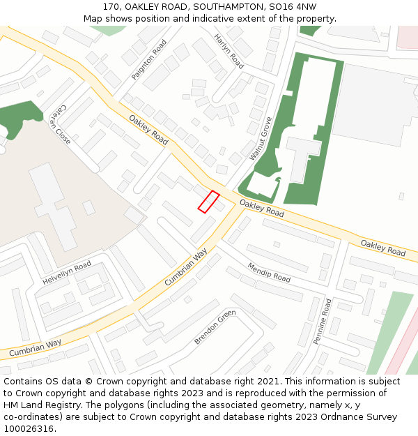 170, OAKLEY ROAD, SOUTHAMPTON, SO16 4NW: Location map and indicative extent of plot