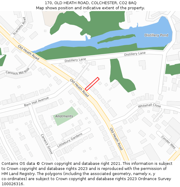 170, OLD HEATH ROAD, COLCHESTER, CO2 8AQ: Location map and indicative extent of plot