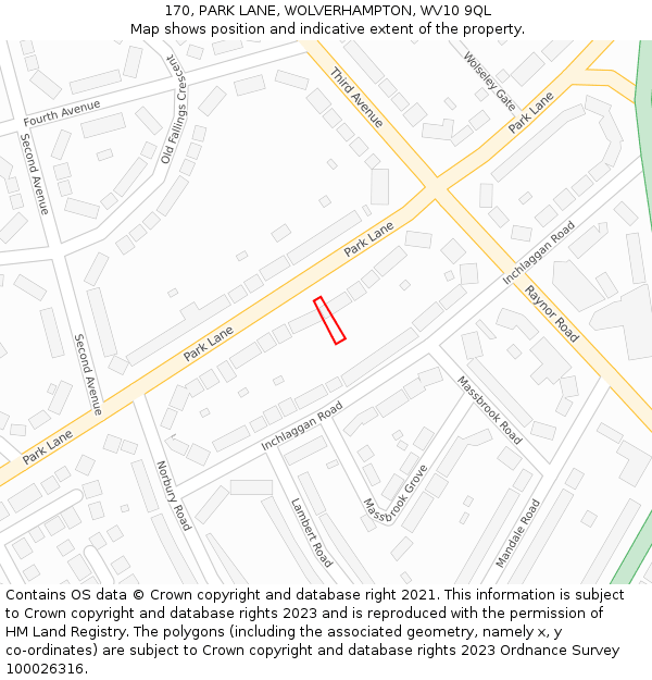 170, PARK LANE, WOLVERHAMPTON, WV10 9QL: Location map and indicative extent of plot