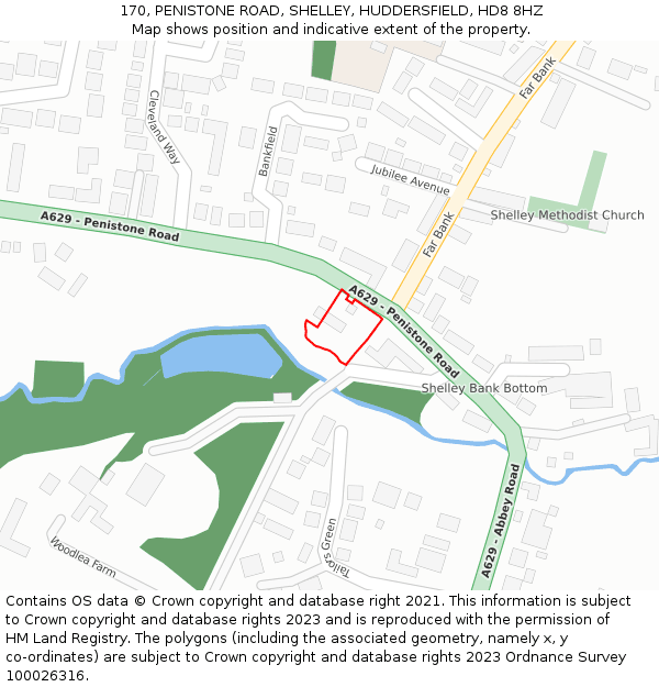 170, PENISTONE ROAD, SHELLEY, HUDDERSFIELD, HD8 8HZ: Location map and indicative extent of plot