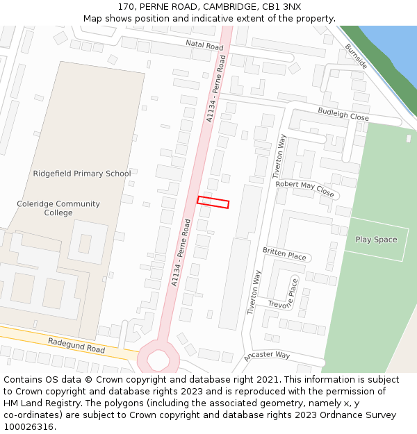 170, PERNE ROAD, CAMBRIDGE, CB1 3NX: Location map and indicative extent of plot