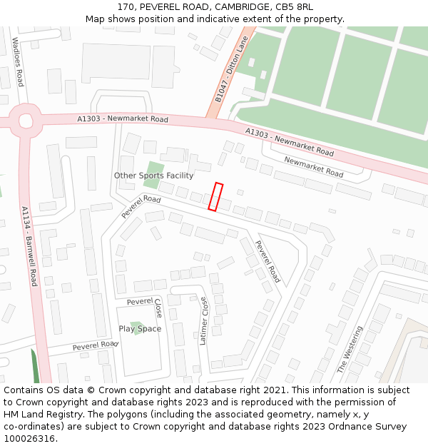 170, PEVEREL ROAD, CAMBRIDGE, CB5 8RL: Location map and indicative extent of plot